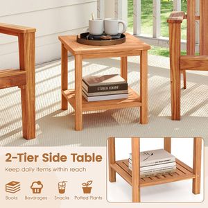Tavolino da Patio in Legno di Acacia con Piano a Doghe e Ripiano Portaoggetti - Product Image 6