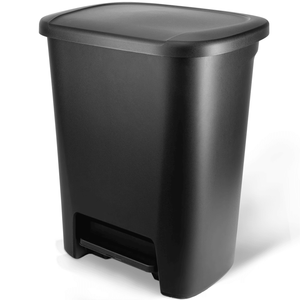 Pattumiera Quadrata Nera in Plastica da 77 Litri con Pedale e Coperchio, per Ufficio e Casa, Disponibile in Diverse Misure - Product Image 1