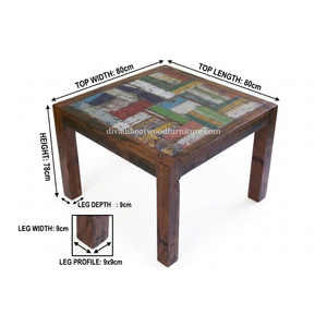 Table à manger DIVADI, modèle carré à pieds fixes, patchwork, bois de bateau recyclé, design durable, écologique, pour intérieur et extérieur - Product Image 2