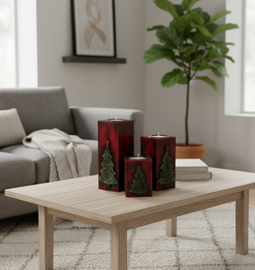 Christmas & <b>Easter</b> Wooden Tea Light Holder Set with <b>Tree</b> Design Handmade Square Shape for Home Winter <b>Decor</b> - Product Image 3