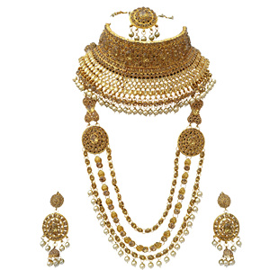 Indian Trendy Classic Choker Engagement Anniversary Wedding Party <b>Gift</b> Set Traditional Crystal Kundan Faux Pearl Alloy Gold - Product Image 1