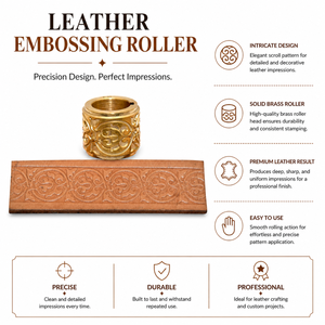 <b>Leather</b> Embossing Roller for Belts Wallets & Straps | Solid Brass Scroll Pattern Embossing Wheel Professional Leathercraft <b>Tool</b> - Product Image 5