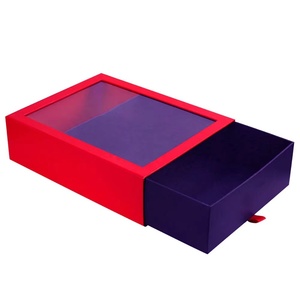 Customize <b>Thin</b> Rectangle Packaging Clear PVC Window Paper Boxes Slid Drawer Gift Package Box with Clear PVC Window Lid - Product Image 1