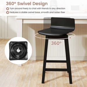 Ensemble de 4 tabourets de bar modernes en bois, pivotants, dossier bas, 24,5 pouces, avec pieds en bois de caoutchouc, pour hôtel et style mid-century - Product Image 5