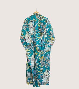 Bata Larga Estampada con Diseño Animal para Mujer, Manga Larga, Cuello en V, Suave, Informal, para Verano, 100% Poliéster Tejido, Cierre con Cordón - Product Image 2