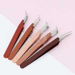 Custom Logo Fiber Tip Eyelash Extension Tweezers Nude Color Coated 90 Degree Volume Fine Tip Hand Tested Stainless Steel Beauty - Product Image 4