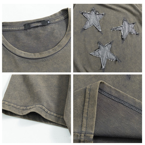 Oversized Men's Star Applique T-<b>Shirt</b> Short Sleeve Cotton Street Style O-Neck Geometric Pattern Vintage Tee - Product Image 5