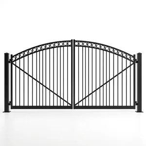Puerta Doble Moderna de Hierro con Arco Superior Pintada en Negro, Puerta de Metal para Entrada de Vehículos - Product Image 1