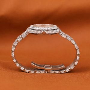 <b>Silver</b> Moissanite Diamond Watch E Round Brilliant Cut VS1 <b>Top</b> Grade Full Stone Handmade Luxury Hip Hop Bling Wrist Watch - Product Image 2