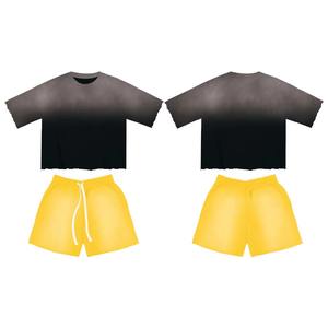 Conjunto de Dos Piezas de Verano para Hombre, Camiseta de Cuello Redondo, Estilo Casual, Algodón Grueso, Manga Corta, Corte Cuadrado - Product Image 2