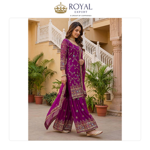 Hermoso Traje Sharara de Diseño Indio al por Mayor con Georgette Sintético Pesado, Dupatta de Georgette y Bordados - Product Image 3