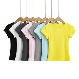 Camiseta Deportiva de Verano para Mujer, Cuello Redondo, Compresión, Yoga, Top Corto, Sin Costuras, Spandex, Algodón Suave, Tallas Grandes, Estampado - Product Image 1