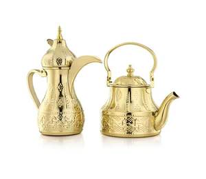 Ensemble de cafetière arabe Dallah en acier inoxydable, théière martelée avec tasses, service à thé et café moderne, cadeau de cuisine durable - Product Image 3