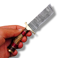 Couteau de chasse en acier Damas à pointe Tanto, avec clip en laiton et manche en bois de cerf, 6 pouces, vente en gros