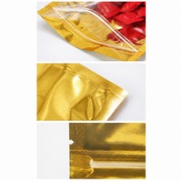 Pochette plate à fermeture éclair métallisée imprimée sur mesure, sac à trois soudures latérales pour l'emballage de bonbons et confiseries avec fenêtre transparente
