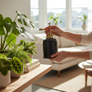 Pulvérisateur à pompe moderne noir mat pour plantes d'intérieur, flacon à brume fine, design ergonomique pour la décoration et le jardinage domestique - Product Image 1