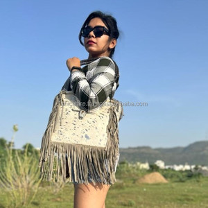 Bolso de mano con flecos de cuero genuino metálico para mujer, gran oferta, personalizado, bolso de compras de cara de toro de alta calidad - Product Image 2