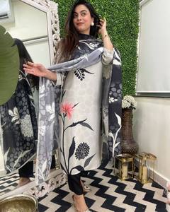 Kurti droit en viscose rayonne noir et blanc pour femme, le plus vendu, avec pantalon et ensemble dupatta à imprimé numérique - Product Image 5