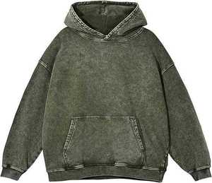 เสื้อฮู้ดดี้ผ้าฝ้ายฟอกทรงโอเวอร์ไซส์สำหรับผู้ชาย สีพื้น ผ้าเฟรนช์เทอร์รี่ ทรงปกติ สวมใส่สบายๆ ในฤดูใบไม้ร่วง - Product Image 1