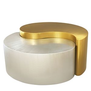 Tavolino da Caffè Moderno e Contemporaneo Ying Yang 2 Pezzi con Struttura in Lamiera d'Oro e Argento - Product Image 4