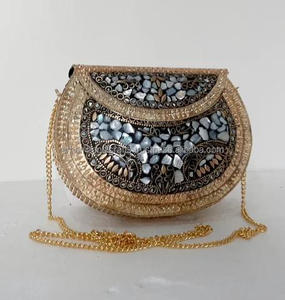 Sac à main pochette de soirée en mosaïque dorée et bleue de l'artisanat de luxe pour accessoire d'anniversaire de mariage au prix - Product Image 1