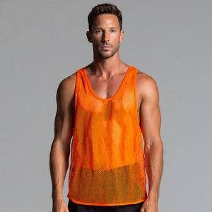 Débardeur de sport en maille transparente respirant 100 % polyester à séchage rapide, col carré, sans manches, pour homme - Product Image 4
