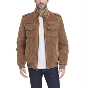 Men's Brown <b>Suede</b> Bomber <b>Jacket</b> Polyester Lining Zipper Closure Stand Collar Eco-Friendly Windproof Front Casual Winter <b>Jacket</b> - Product Image 3
