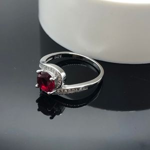 Bague de fiançailles en argent sterling avec rubis rouge du Kenya et diamant, pierre de naissance d'août, cadeau pour 40e anniversaire de mariage - Product Image 4