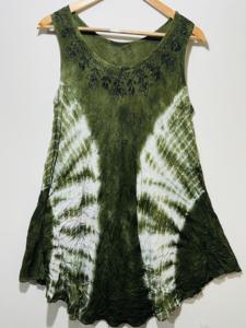 เสื้อทูนิคผู้หญิงสีเขียวมะกอกแบบมัดย้อม แขนกุด สไตล์โบโฮ คอทรงโอ |   ชุดเดรสลำลองทรงหลวมสำหรับฤดูร้อน - Product Image 2