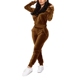 Ensemble de survêtement pour femme en velours, 2 pièces, tenue de jogging en velours, sweat à capuche court à manches longues et survêtement oversize pour femme - Product Image 2