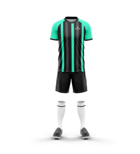 Maillot de football personnalisé noir et violet à séchage rapide, uniforme d'équipe rayé, conception par sublimation, service OEM - Product Image 6