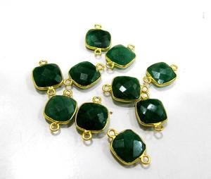 Dyed <b>Emerald</b> <b>Cushion</b> Shape Square 10mm Briolette Connectors Double Loop <b>Emerald</b> Bezel Jewelry Making Connectors - Product Image 1