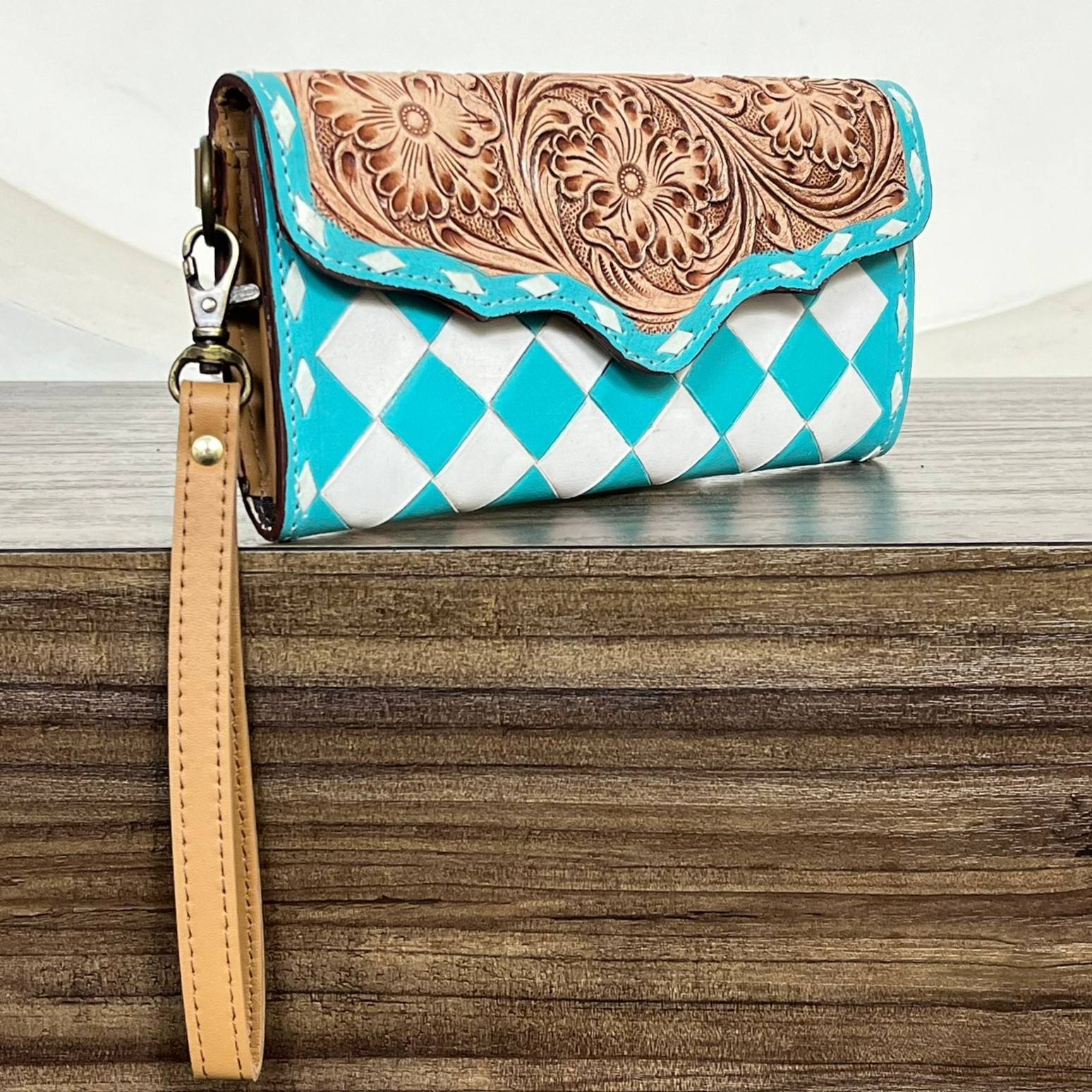 White & Turquoise Checkered