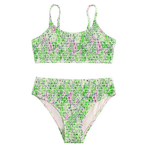 Conjunto de Bikini Floral de 2 Piezas para Mujer, Top Fruncido, Shorts de Cintura Alta, Estampado Digital, Traje de Baño Elástico, Ropa de Playa, Fabricante OEM con Logotipo Personalizado - Product Image 4
