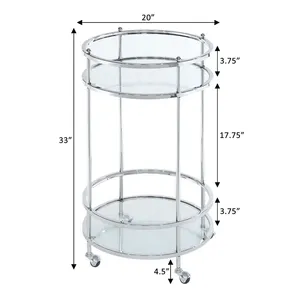 Chariot de bar roulant à 2 niveaux en métal argenté rond de 20 pouces avec étagères en verre et roulettes pour la cuisine, la salle à manger, le service de boissons - Product Image 4
