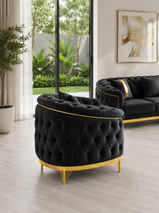 Luxury Black Chesterfield <b>Sofa</b> Set with Gold Trim Tufted Design for Living Room Hall Villa Office Lobby Contemporary Style - Product Image 5