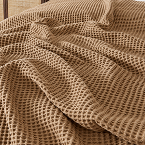 Waffle Knit Throw <b>Blanket</b> Custom Color Square Folded All-Season Bedding Modern Style Eco-Friendly Breathable 71x94 Inches - Product Image 3