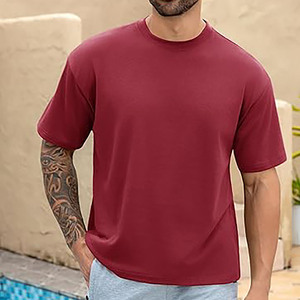 Camiseta Roja Extra Grande para Hombre, 100% Algodón Ecológico, Corte Holgado, Manga Corta, Estilo Urbano, Informal, para Verano - Product Image 1