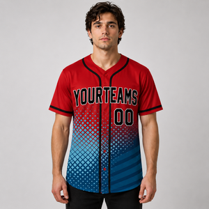 Men's Custom Soccer Jersey Red Blue Gradient Sublimated Short Sleeve Breathable Crew Neck Adult Sport Apparel - Product Image 3