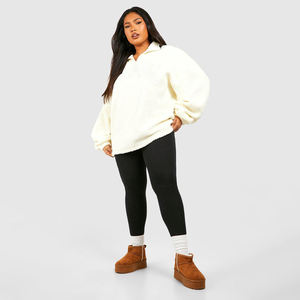 Nouveau sweat à capuche oversize élégant en sherpa Teddy, design streetwear, col montant, demi-zip, en polaire, pour femme - Product Image 6