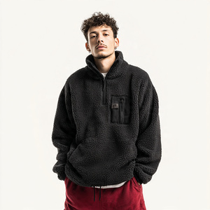 Chaqueta Sherpa para hombre con media cremallera, holgada, tipo jersey, con cuello alto, manga larga, bolsillos de satén - Product Image 4