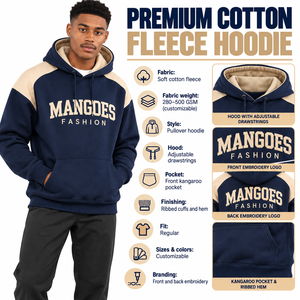 Customizable High Quality Men's Heavyweight 100% Cotton Fleece Pullover <b>Hoodie</b> Winter Solid Pattern Quick Dry Breathable - Product Image 5