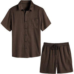 Ensemble short et chemise pour homme en coton, personnalisé, haute qualité, avec logo sur mesure, 2 pièces, vêtements d'été - Product Image 1