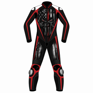 Traje de Motociclismo de Piel de Vaca/Canguro con Estampado de Calavera Punisher, Unisex, Mono de Carreras, Traje de Motociclista OEM CE - Product Image 1