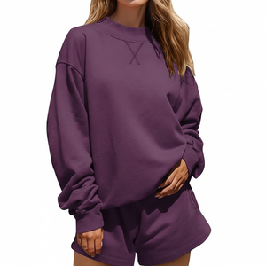 Parke Women's <b>Long</b> Drop Shoulder Oversized 100% Cotton Fleece Heavyweight Loose Applique Patches Customizable Sweatshirt - Product Image 4