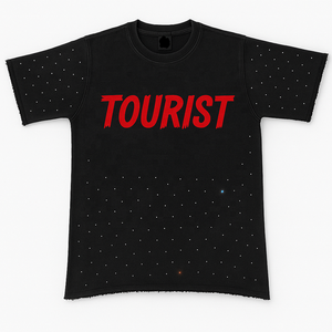 T-shirt à manches courtes pour homme rouge avec imprimé touristique blanc, coupe classique, style décontracté, tissu jersey, col rond - Product Image 3