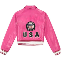 Blouson bomber court rose en similicuir PU pour femme, style universitaire zippé, imperméable, col montant, idéal pour l'hiver