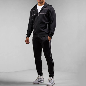 Nouveau design, logo personnalisé OEM, sweat-shirt à fermeture éclair intégrale noir et pantalon de jogging avec passepoil, ensembles de survêtements pour hommes, vêtements de sport pour hommes, ensembles de jogging pour hommes - Product Image 1