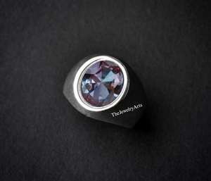 Bague de fiançailles vintage en Alexandrite, taille ovale, halo, argent sterling 925, bijou pierre de naissance, pierre précieuse changeante de couleur, cadeau - Product Image 1