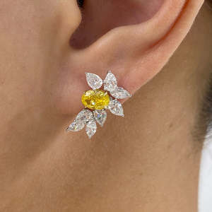 Pendientes de tuerca de oro de 14K con diamantes cultivados en laboratorio, amarillos, ovalados, con certificación IGI, en forma de racimo, marquesa y pera, para mujer - Product Image 3